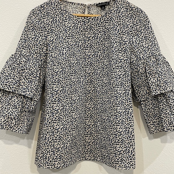 J. Crew Tops - J. Crew MERCANTILE Black, Blue and White Ruffled Blouse Size 2